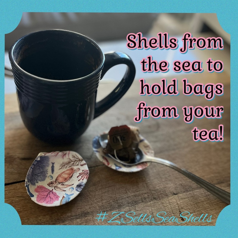 Handmade seashell teabag holder gift set